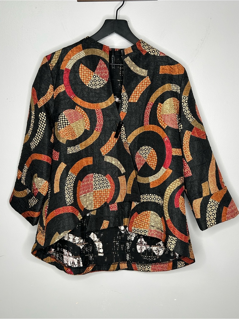 IC by Connie K Black Multi Colored Geometric Pattern One Button Jacket Size L